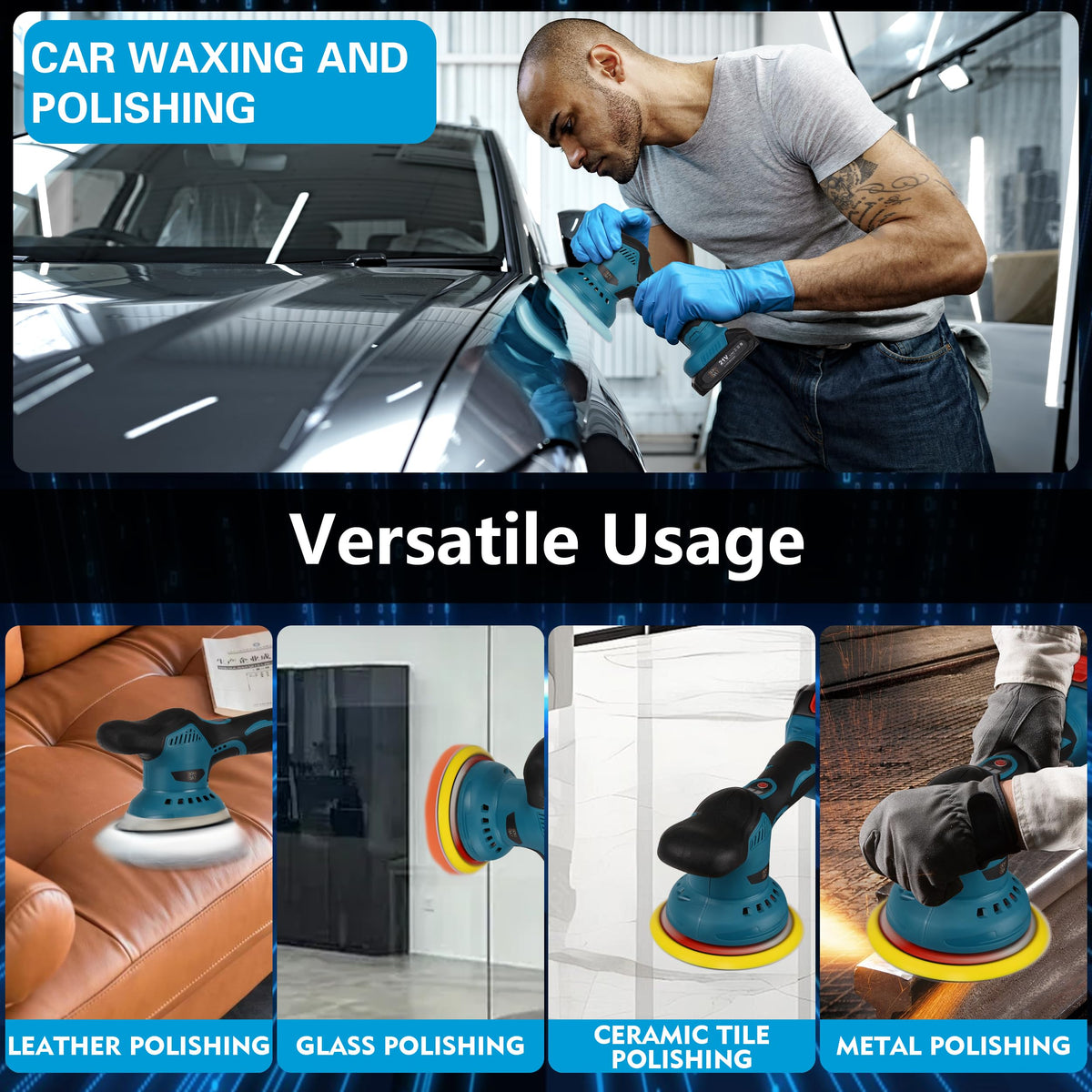 Boka Bay Cordless Car Buffer Polisher Kit with 21V 2x2000mAh Batteries & 9 Pcs Attachments, Car Polisher with 8 Variable Speed 2800-5500RPM, Orbital Polisher for Detailing, Sanding, Scratch Removing Boka Bay