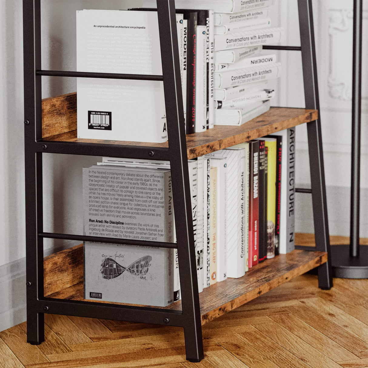 IRONCK Vintage Industrial 5-Tier Ladder Bookshelf with Metal Frame in Rustic Brown IRONCK