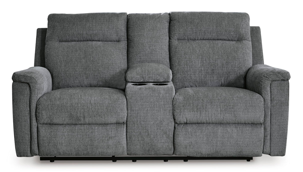 Signature Design by Ashley Barnsana Minimalist Power Reclining Loveseat with Console and USB Charging Ports, Gray Signature Design by Ashley