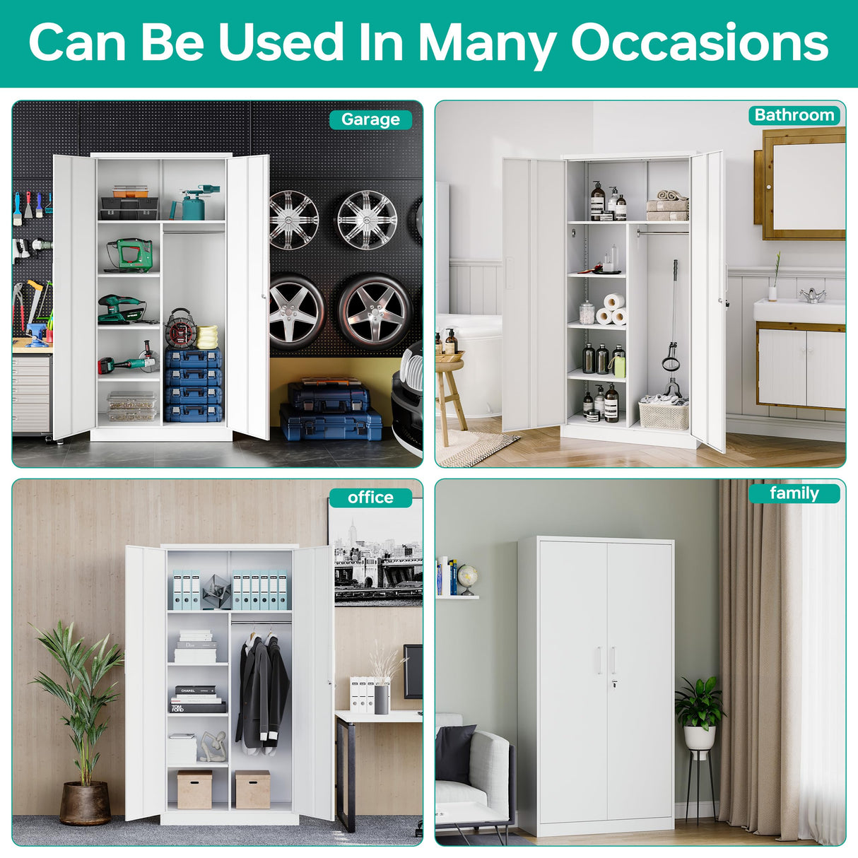 SISESOL Metal Storage Cabinets Locker with Locker Shelf, 72" Armoire Closet Organizer with Hanging Rod Storage Locker, Cabinet for Bathroom Storage Cabinet with Doors Lockers for Employees SISESOL