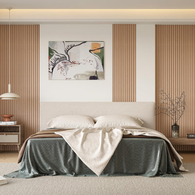 POHARE WPC Slat Wall Panels, 8 Pack Accent Slat Wood Slats for Wall and Ceilings, Acoustic Panels for Interior Wall Modern Décor, Oak, 95 x 6 in