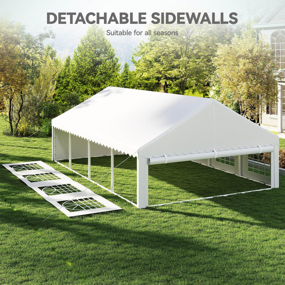 YITAHOME 20x30FT Party PVC White Tent Heavy Duty Wedding Event Shelters Upgraded Galvanized Ripple Canopy with Large Roof Removable Sidewalls & 3 Storage Bags 600D Oxford Commercial YITAHOME