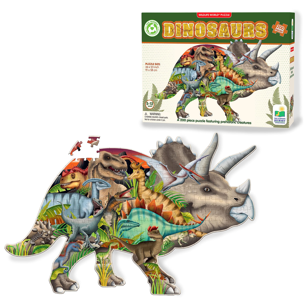 The Learning Journey: Wildlife World - Dinosaurs Puzzle - 200pcs Challenging Jigsaw Puzzles - Intellectual Game Learning Education Kids Age 6-12 The Learning Journey