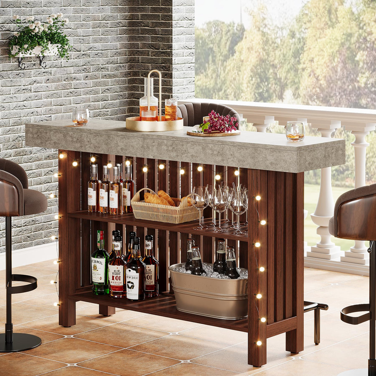 Tribesigns 63-Inch Large Home Bar Unit, 2-Tier Kitchen Island Mini Bar Height Pub Table with Footrest, Modern Coffee Bar Cabinet for Dining Room, Bistro, Living Room Tribesigns
