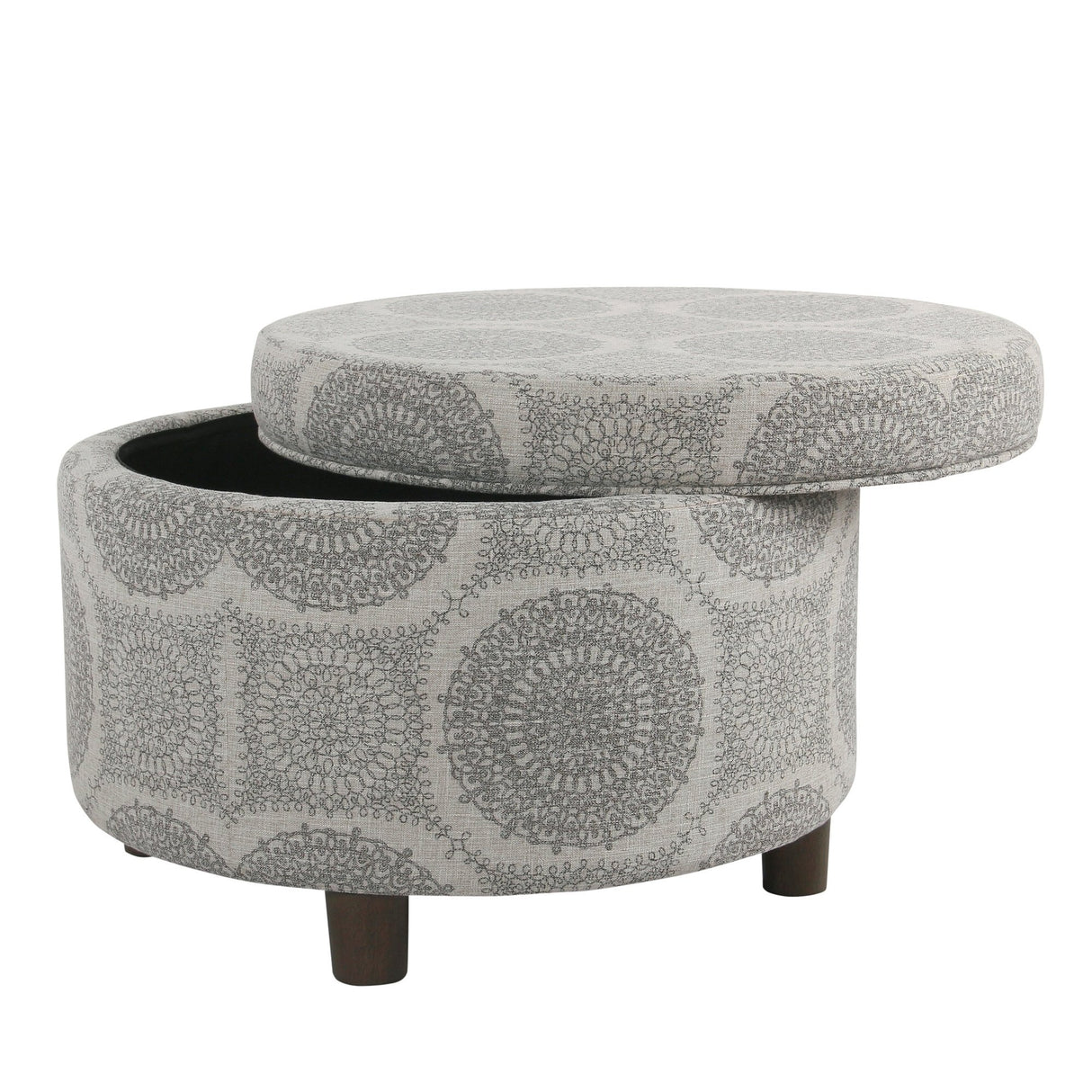 Homepop Home Decor | Upholstered Round Storage Ottoman | Ottoman with Storage for Living Room & Bedroom (Grey Medallion) 24.0 In. X 24.0 In. X 17.0 In. HomePop