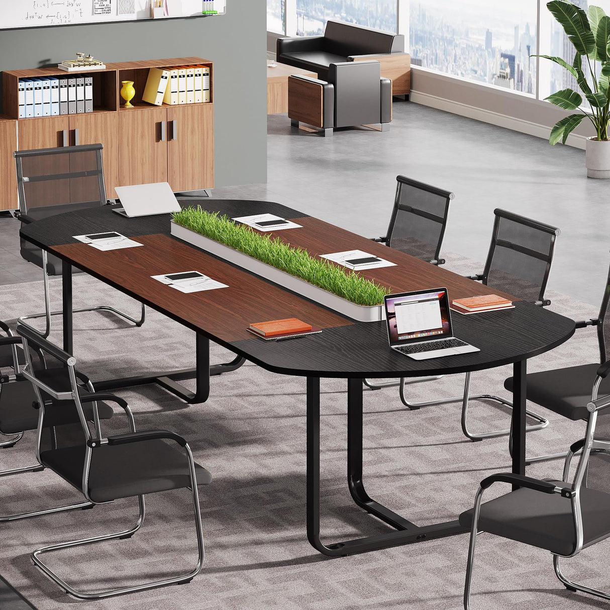 Tribesigns 6FT Conference Table, 70.86" L x 35.43" W x 29.52" H Inches Oval Shaped Meeting Table, Modern Conference Room Seminar Table for Office Meeting Walnut & Black Tribesigns