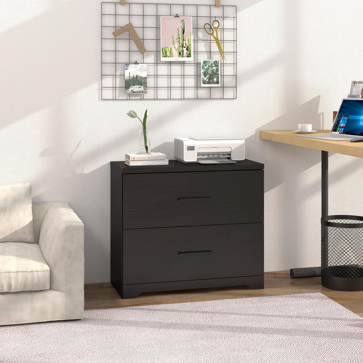 2-Drawer Wood Lateral File Cabinet, Filing Cabinets Anti-Tilt Mechanism for Home Office Storage Organization, Accommodates Letter/A4/Legal Size, New Heightened Drawer Design Home Office (Black) Panana