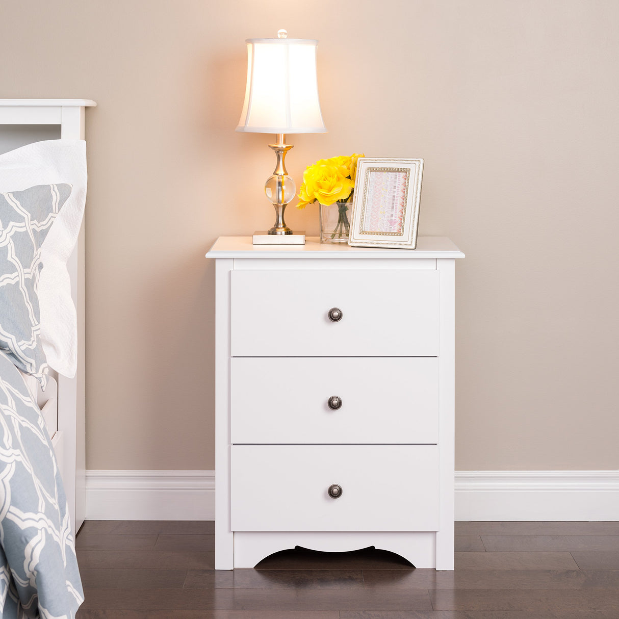 Prepac Sonoma Traditional Tall Nightstand Side Table with 3 Drawers, Functional Tall 3-Drawer Bedside Table 16" D x 23" W x 29" H, White, WDC-2403 Prepac
