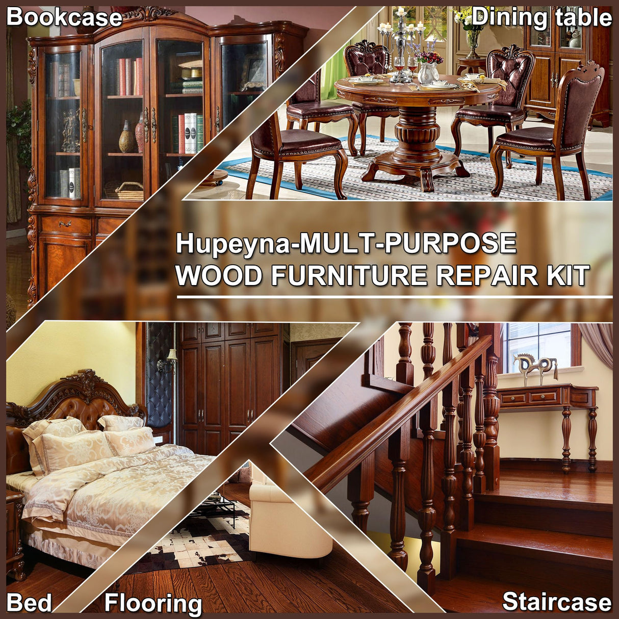 Hupeyna Wood Furniture Repair Kit, 21 Pcs Touch Up Wood Putty, Wood Fillers and Beeswax - Repair Cracks, Scratch, Hole, Discoloration for Wooden Floor, Door, Laminate, Table, Cabinet Surfaces Hupeyna