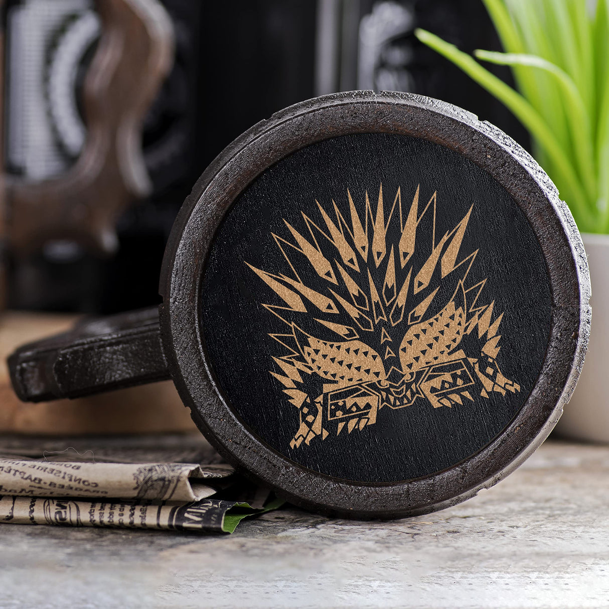 Ruiner Nergigante Beer Mug Monster Hunter Iceborne Wooden Beer Stein MHW Gamer Mug Gift Boyfriend Personalized Anniversary Christmas Birthday Gifts For Gamer Husband Beer Steins Beer Tankard 17oz K433 WoodWithMood