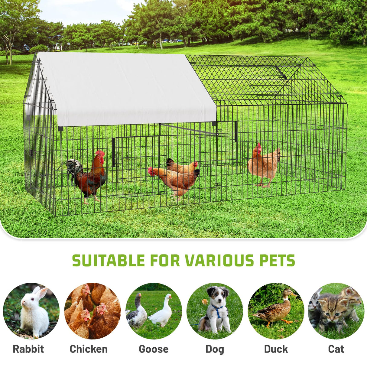 NUGRIART Metal Chicken Coop 86"×40"×40" Chicken Run with Waterproof Cover Portable Poultry Cage Walk in Hen House Outdoor Backyard Farm Animal Enclosure Crate Pet Playpen Exercise Pen for Rabbit Duck NUGRIART