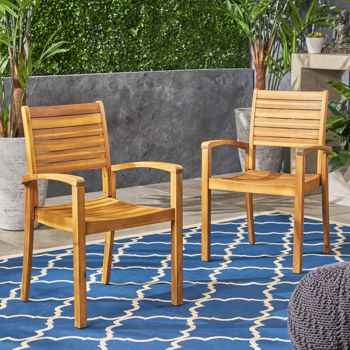 Christopher Knight Home Watts Outdoor Acacia Wood Dining Chairs, Teak Finish (Set of 2) Christopher Knight Home