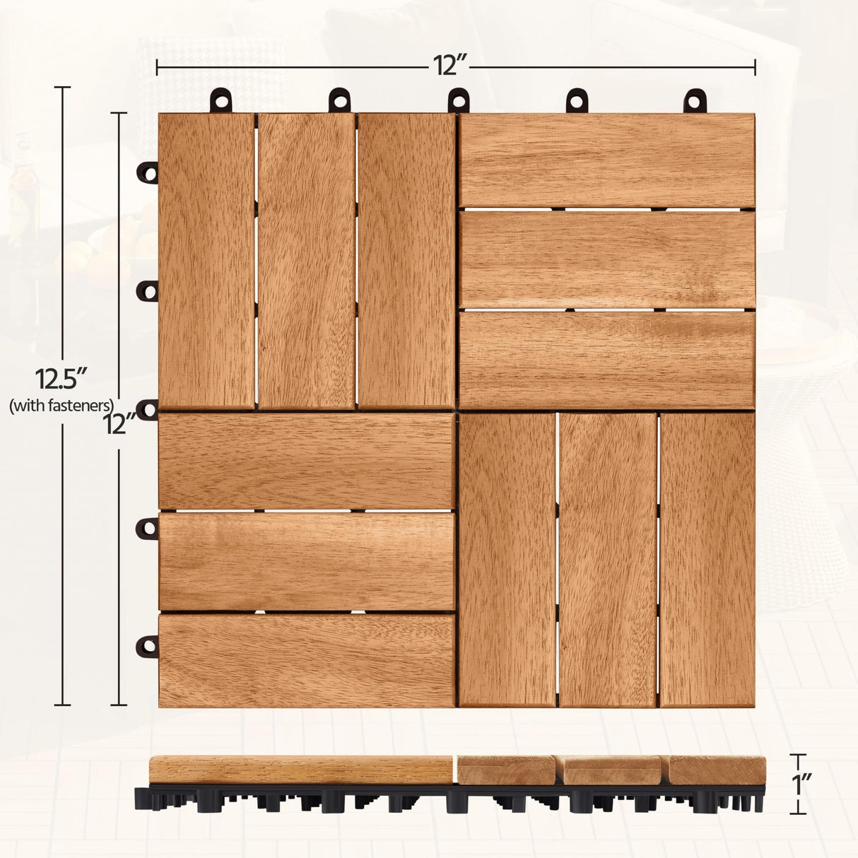 Yaheetech 10pcs Hardwood Interlocking Patio Deck Tiles Acacia Waterproof Wood Flooring Tiles for Patio Garden Poolside, 12'' x12'' Indoor Outdoor Use All Weather Yaheetech