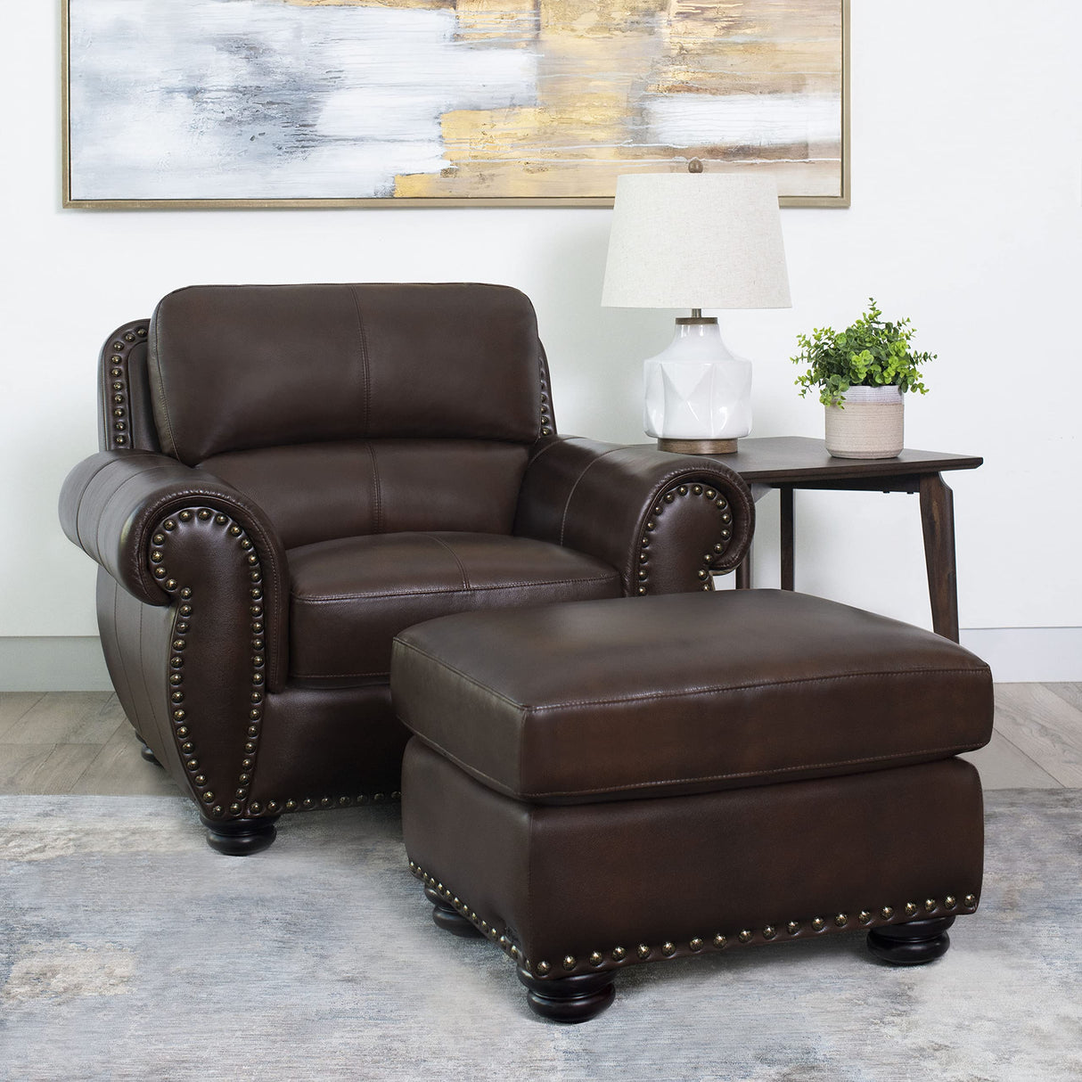 Abbyson Living Austin Leather Armchair - Traditional Design, Nailhead Trim, Brown Abbyson Living