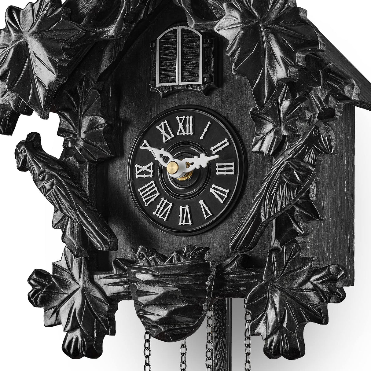 TIMEGEAR Cuckoo Clock with Automatic Night Mode, Quartz Movement and Carved Deer Head (Black) TIMEGEAR