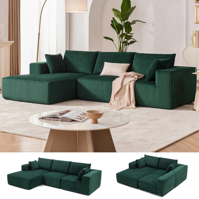 108” Modular Sectional Sofa, Cloud Sectional Couch with Deep Seat, Modern Modular L-Shape Sofa Couch with Chaise,Upholstered Couches for Living Room Bedroom (Green, Left Facing Chaise)