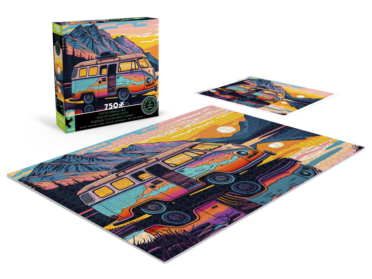 Ceaco - Glow in The Dark - Colorful Camping Glow - 750 Piece Jigsaw Puzzle Ceaco