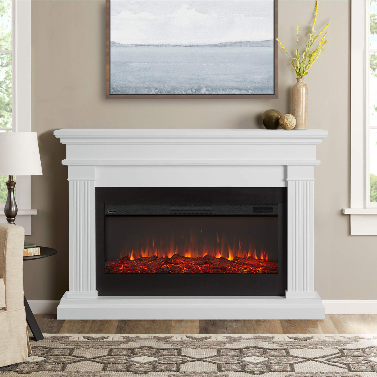 Real Flame Beau 59" Landscape Electric Fireplace with Mantel for Living Room or Bedroom, Replaceable Fireplace Insert Heater, Realistic Log and Flame Effect, Remote Control, Timer Real Flame