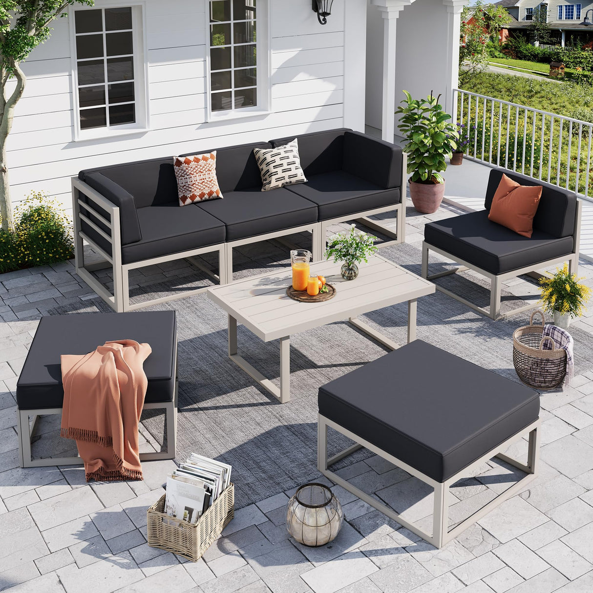 UDPATIO Aluminum Patio Furniture Set, Modular Oversized Outdoor Sectional of Olefin 5 inch Thick Cushion, Coffee Table and Waterproof Cover, Patio Conversation Sets for Porch, Deck UDPATIO