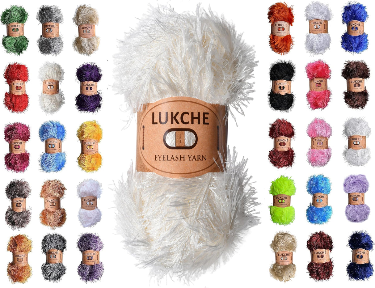 Lukche Eyelash Fun Fur Yarn Premium 100% Polyester 164 Yds (150 Mt), 3.53 Oz (100 Gr) Colorful Crochet Yarn Dıy Hand Knitting. (Cream, 1 Skein) LUKCHE