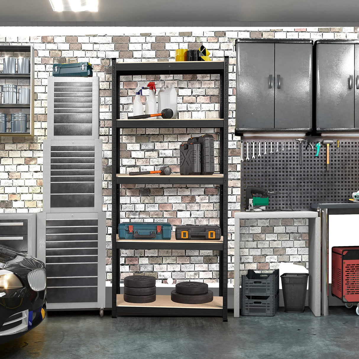 Yaheetech Standing Shelf Units, 5 Tier Storage Shelf, Heavy Duty Shelving, Adjustable Garage Shelves, Utility Rack Shelf Unit, Basement Warehouse Shed, 35.5″W× 12″D × 71″H - Black Yaheetech