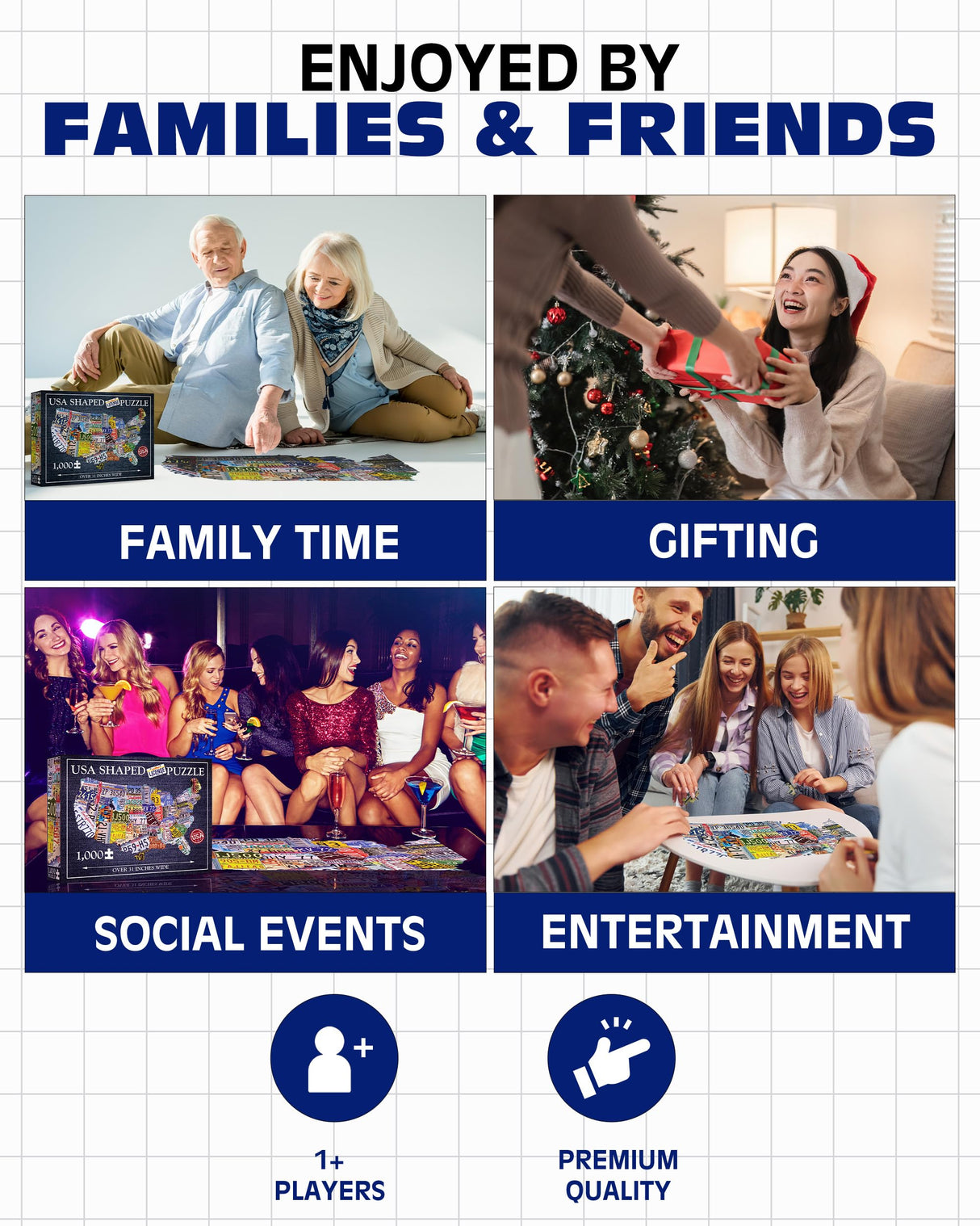 USA License Plate Map 1000 Piece Jigsaw Puzzle in the Shape of the US - 31 inches long - Cool Wall Art TDC Games