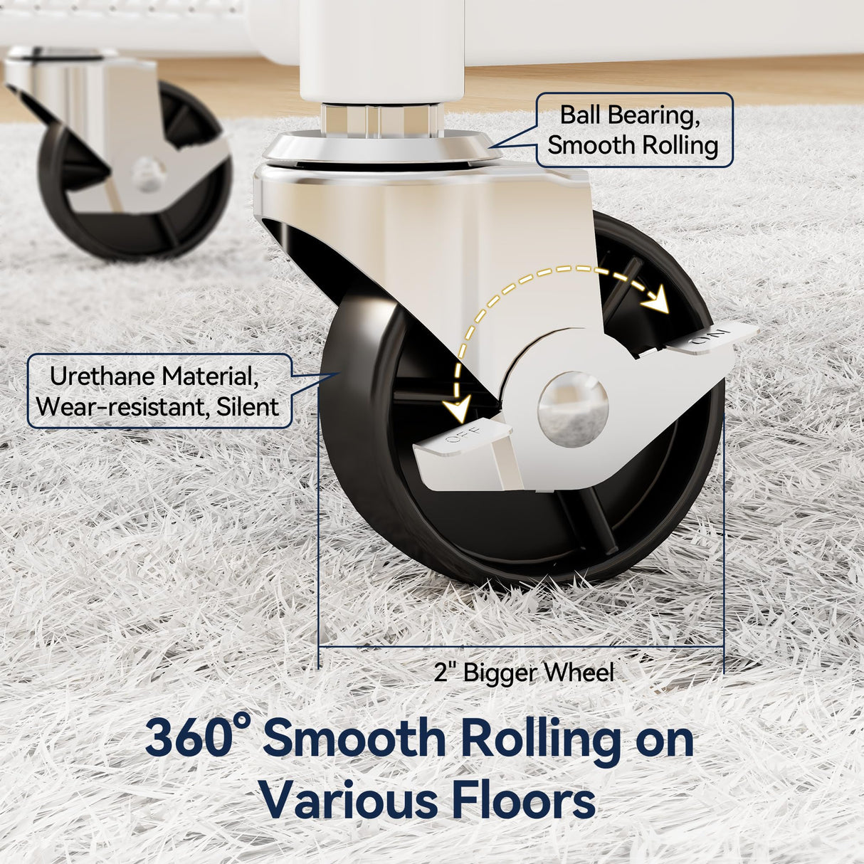 YASONIC 3 Tier Rolling Cart – Metal Utility Storage Cart with Wheels, Craft Carts Organizer with Hanging Cups, Hooks, Mesh Basket for Bedside Kitchen Office Art, White YASONIC