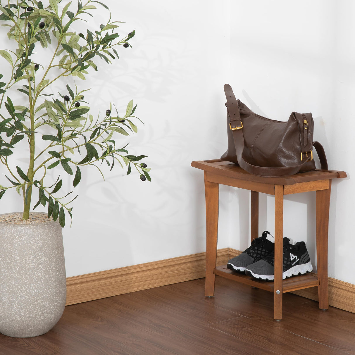 VICTORY RELAX Shower Stool Wood, 2-Tier Wooden Shower Bench for Inside Bathroom Sitting, Heavy Duty Chair with Storage Shelf, Acacia Wood Waterproof - Natural VICTORY RELAX