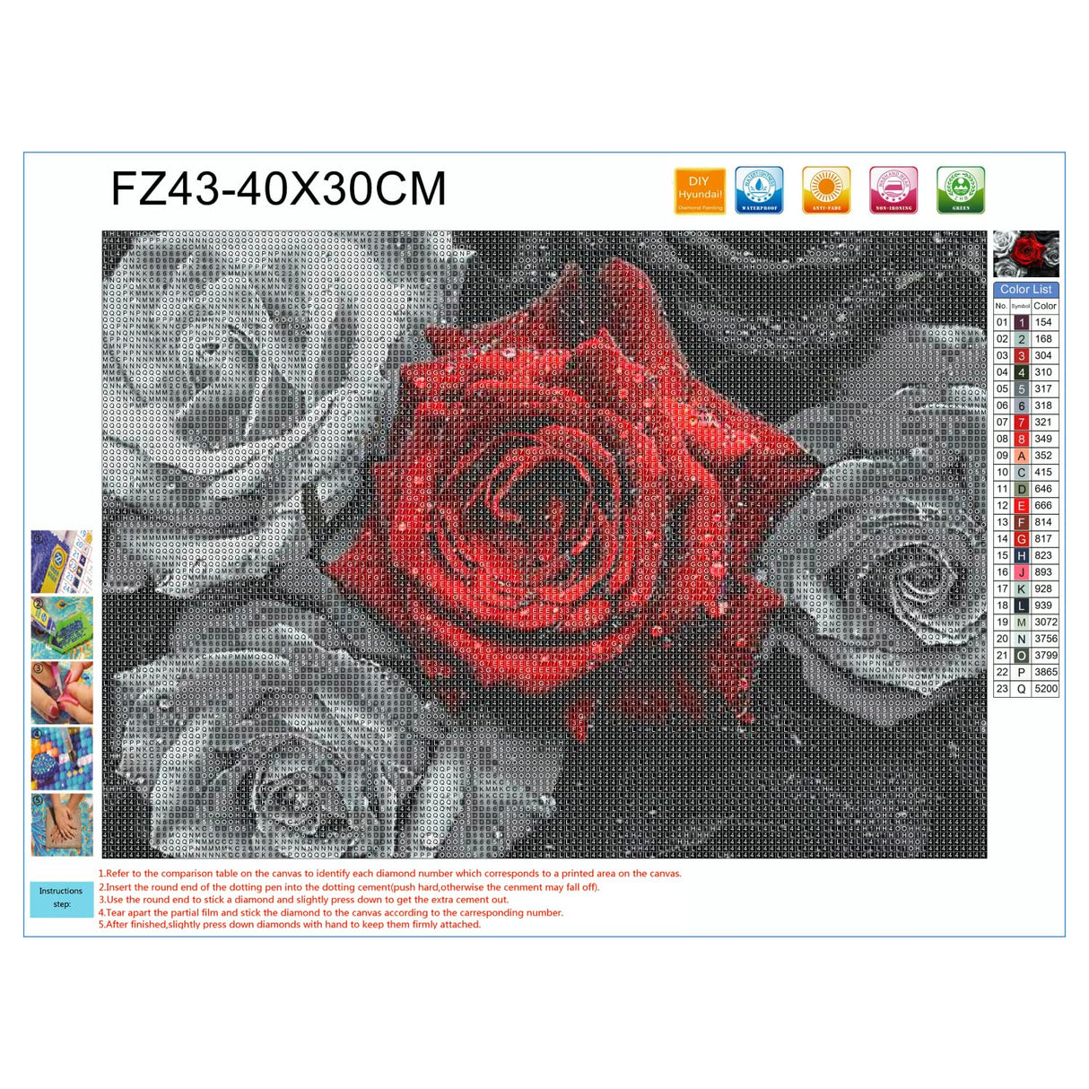 DIY Diamond Painting Red and Black Roses Full Square Drill Kits Embroidery Cross Stitch Mosaic Art for Adults Home Wall Decoration Beautiful Picture for Festival Gift 16x12IN WoodArtSupply