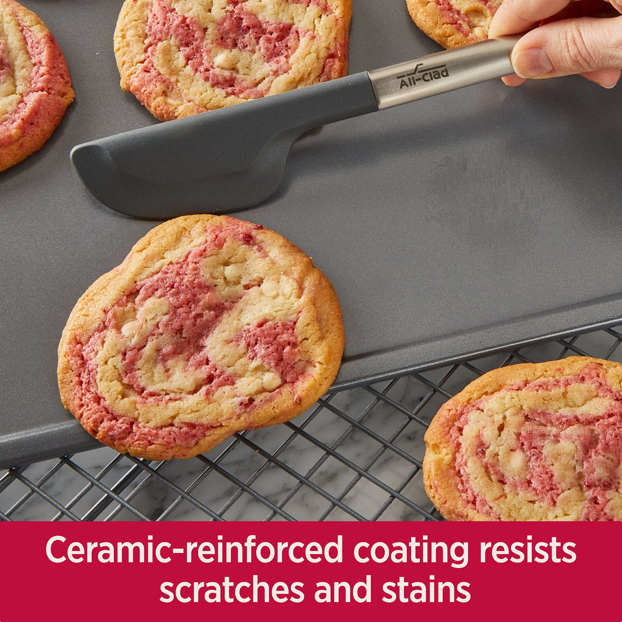 All-Clad Pro-Release Nonstick Bakeware Set 3 Piece Oven Safe 450F Half Sheet, Cookie Sheet, Muffin Pan, Cooling & Baking Rack, Round Cake Pan, Loaf Pan, Baking Pan Grey All-Clad