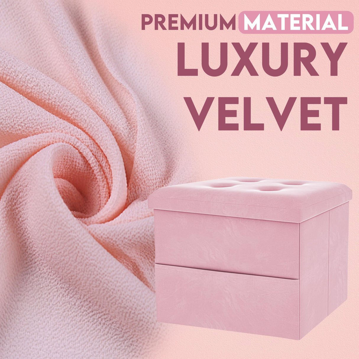 ZOES HOMEWARE Small Storage Ottoman Foot Rest, Velvet Ottoman with Storage and Side Pocket, Pink Foot Rest for Couch, Foldable Footstool Ottoman for Chair,Living Room&Dorm, 16"x12"x12" Pink ZOES HOMEWARE