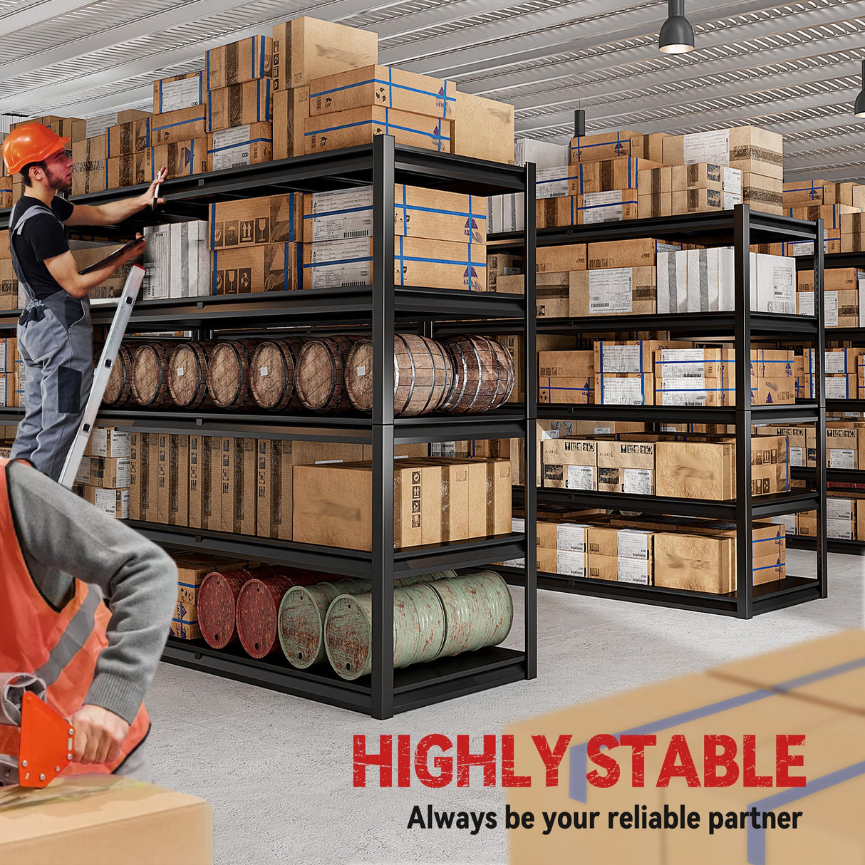 REIBII 78" H Storage Shelves, Garage Shelving Heavy Duty Load 3000LBS, Adjustable Garage Shelving, 5 Tier Metal Shelves Unit for Storage Rack, Basement, 55" W x 26" D x 78" H, Black, 3 Pack REIBII