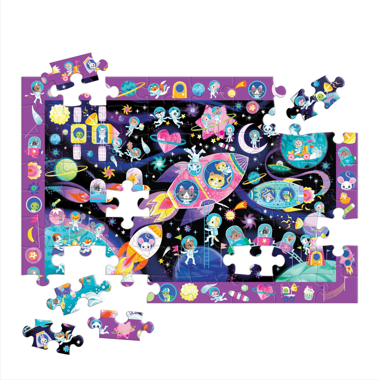 Mudpuppy Cosmic Dreams – 64 Piece Search & Find Jigsaw Puzzle Featuring Cats in A Whimsical Outer Space Wonderland and Over 40 Hidden Images to Find Mudpuppy