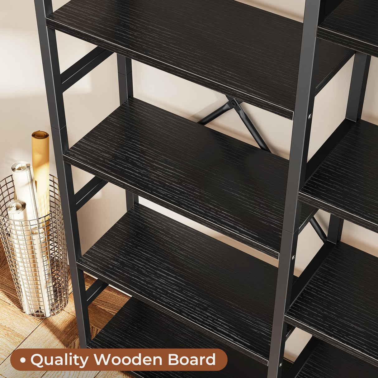 SUPERJARE Triple 5 Tier Bookshelf, Bookcase with 14 Open Display Shelves, Wide Book Shelf Book Case for Home & Office, Black SUPERJARE