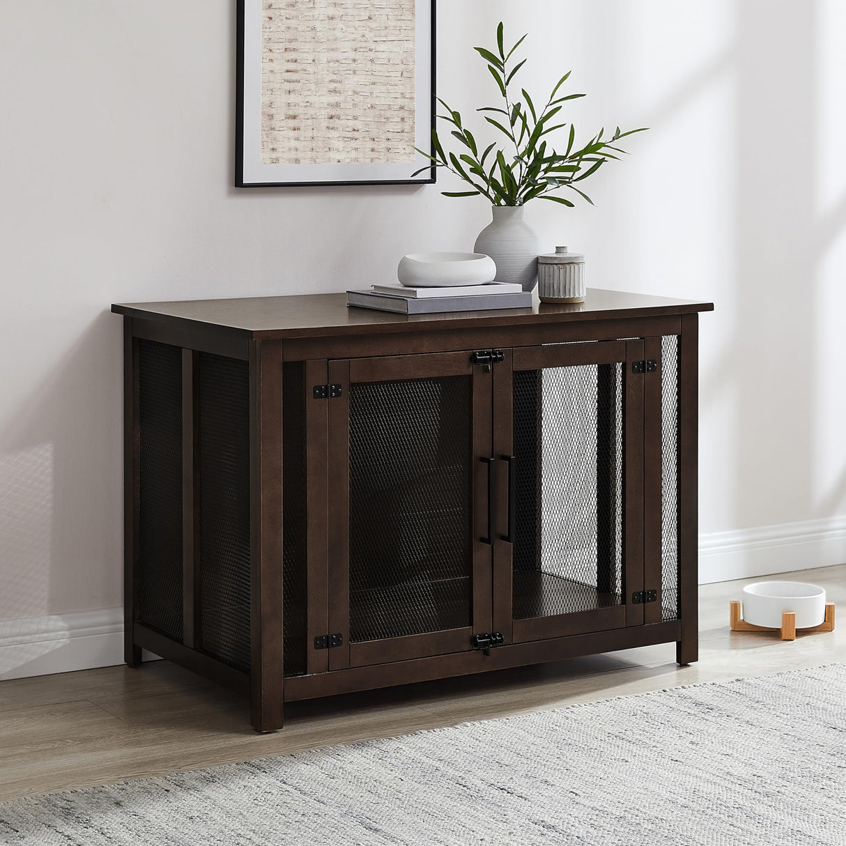 Crosley Furniture Dane Credenza Console Table Dog Crate Kennel for Pets, Brown Crosley Furniture