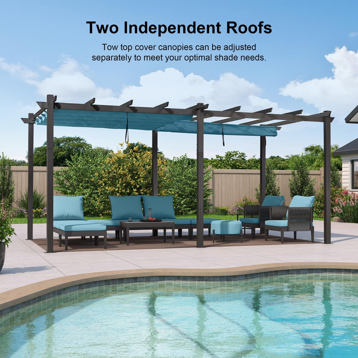 PURPLE LEAF 12' X 18' Outdoor Pergola with Retractable Canopy Aluminum Shelter for Porch Garden Sun Shade Pavilion Grape Trellis Grill Gazebo Modern Backyard Deck Metal Patio Pergola Turquoise Blue PURPLE LEAF