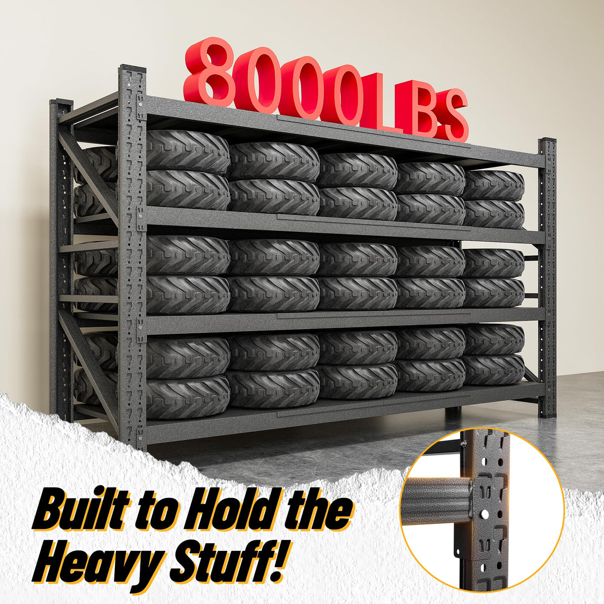8000LBS Heavy Duty Garage Shelving Units, 68" Wide Metal Storage Shelves, Black 4 Tier Storage rack, Industrial Shelving, Adjustable Standing Shelf for Industries, Warehouses (68"W x 24"D x 63.5"H) heycode
