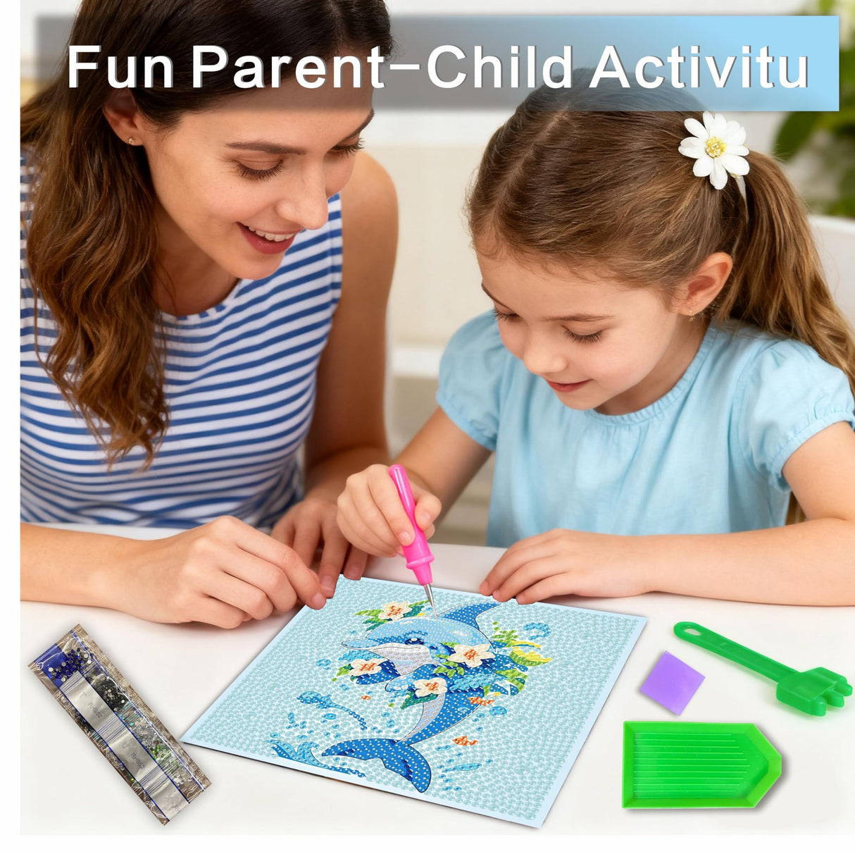 Cute 5d Adult Diamond Art Set with Photo Frame, Suitable for Both Adults and Children. Dolphin Diamond Art, Beautifully Packaged, can be Given as a Home Wall Decoration Gift (7x7 inches) Generic