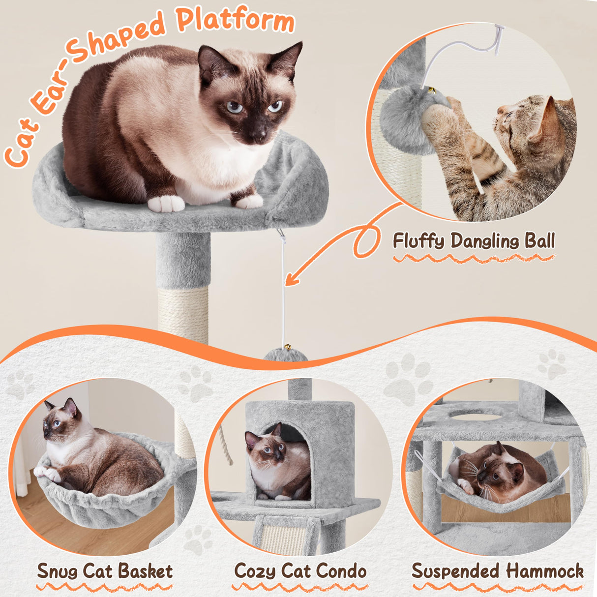 Yaheetech 63.5in Multi-Level Cat Tree Tower Condo with Scratching Posts, Platform & Hammock, Cat Activity Center Play Furniture for Kittens, Cats, and Pets Yaheetech