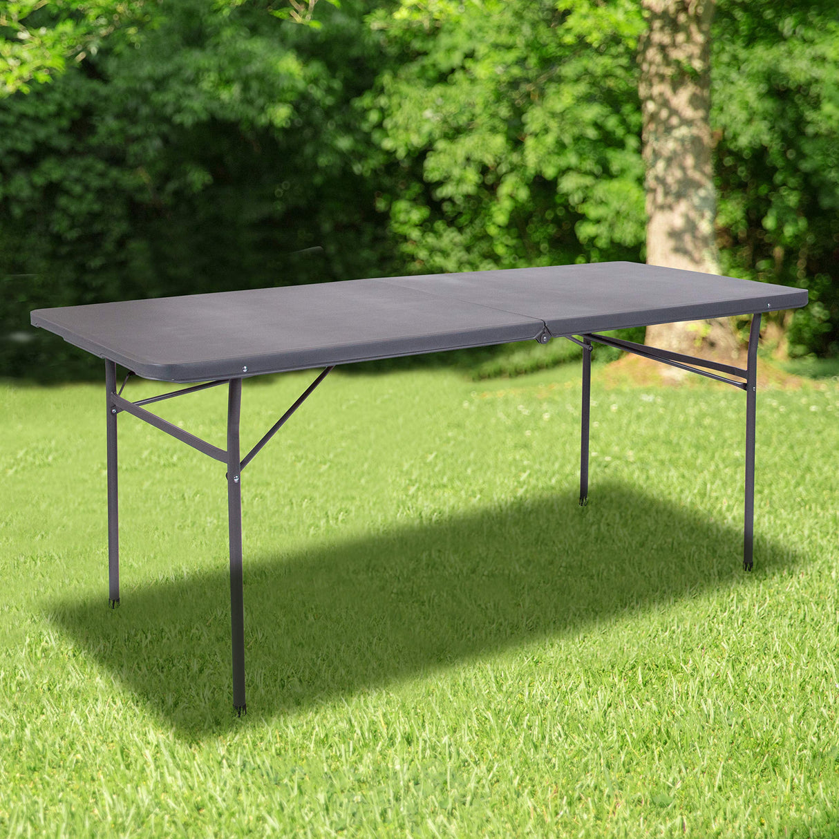 Flash Furniture 6' Rectangular Plastic Folding Event Table with Carrying Handle, Bi-Fold Portable Banquet Table for Indoor/Outdoor Events, Dark Gray Flash Furniture