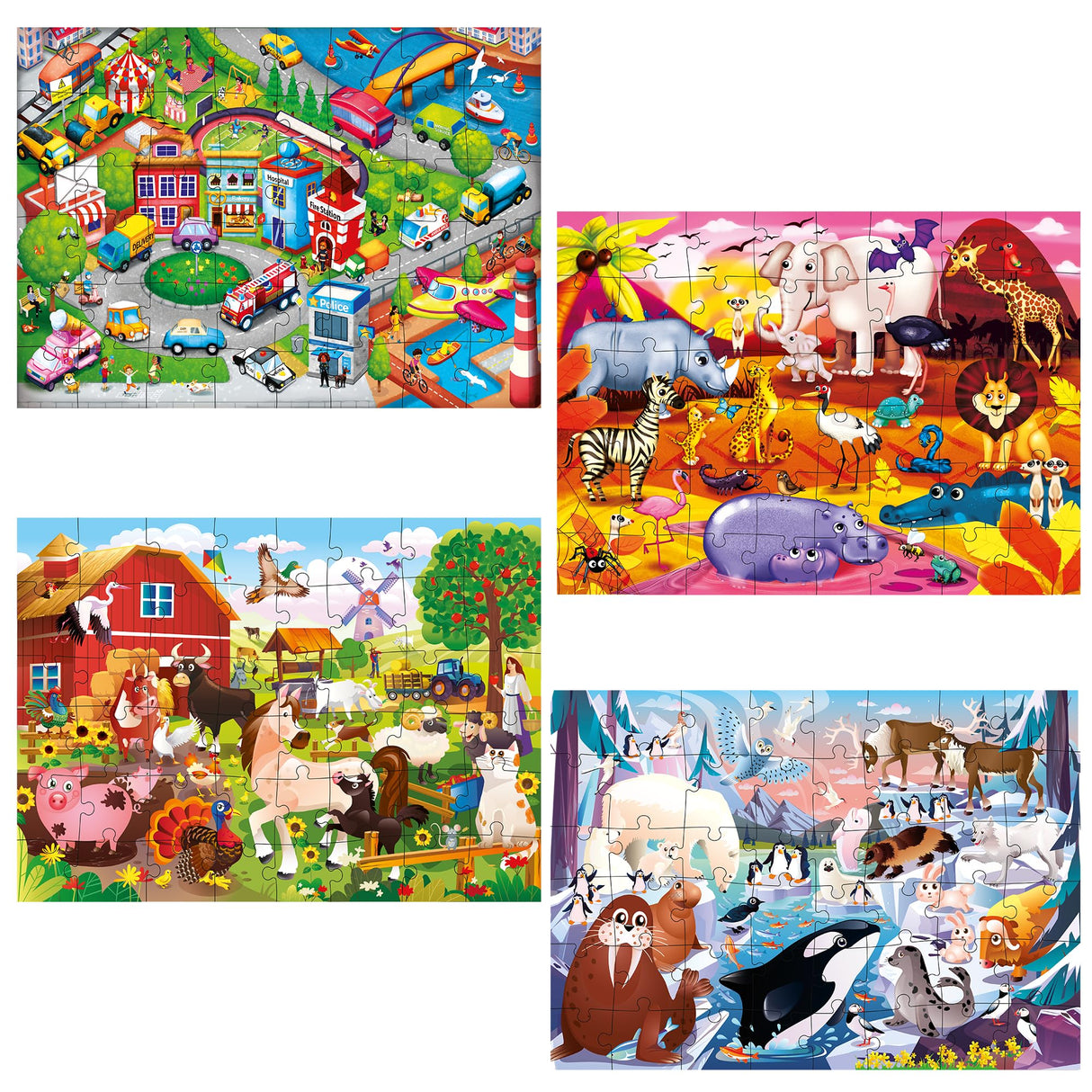 QUOKKA Puzzles for Toddlers 4-6 – 4 x 48 Pieces Jigsaw Puzzles for Kids Ages 3-5 – Learning Farm Animals for 2-4 – Jigsaw Game for Boy and Girl 3-5-7 Year Old QUOKKA