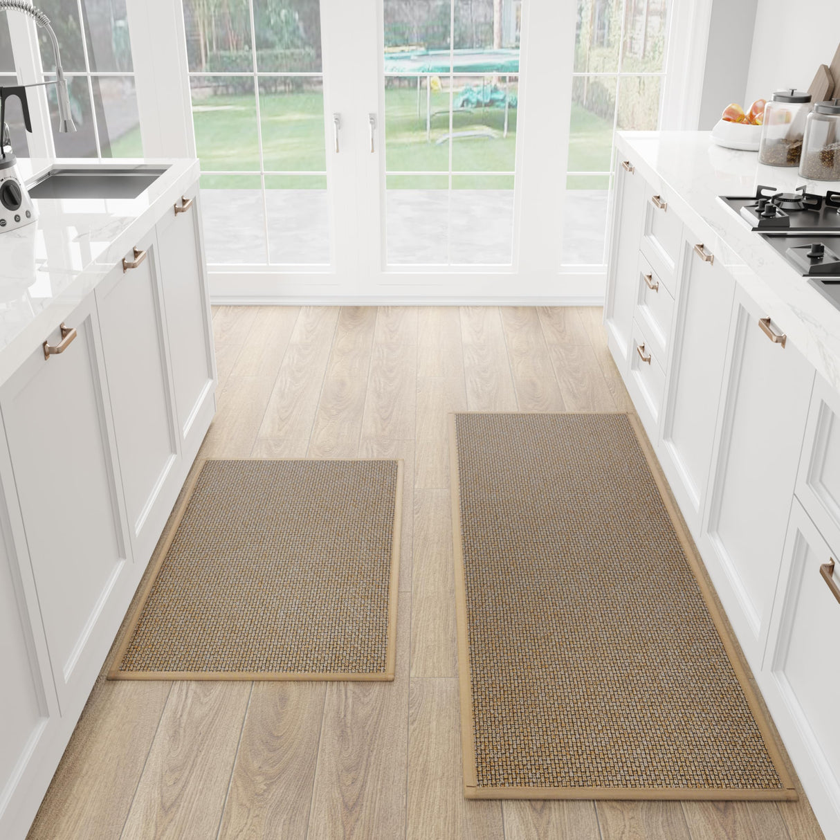 SUMLANS Kitchen Mat Set of 2 PCS, Cushioned Non Slip Rugs for Kitchen Floor, Absorbent Runner Comfort Standing Mats Washable for Kitchen, Office, Home (Brown, 17.3"x47"+17.3"x30") SUMLANS