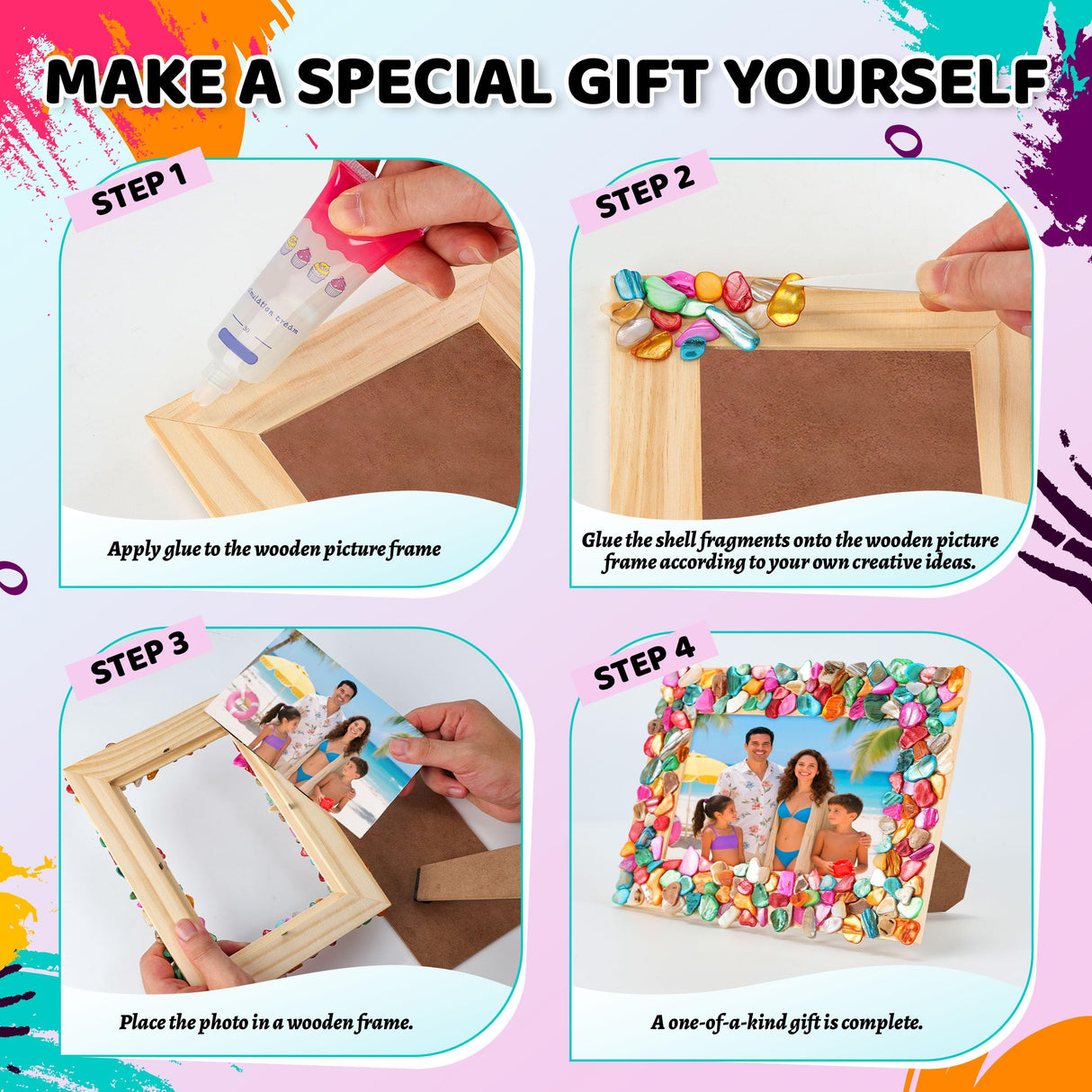 Joyclub DIY Mosaic Photo Frame Craft Kit Mosaic Kits for Kids and Adults Creative Arts and Crafts Mosaic Tiles Home Decor Handmade Christmas Birthday Gifts for Girls Ages 6-12 Joyclub