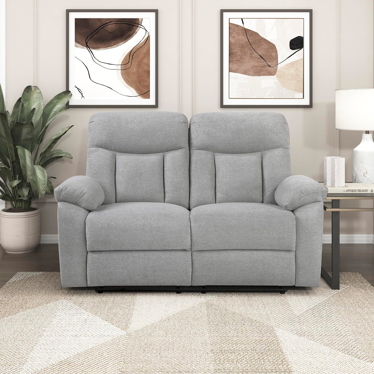 Lexicon Manual Double Recliner Loveseat for Living Room, Chenille Fabric Upholstered Reclining Sofa, Home Theater Seating, Easy Assembly, Recliner Love Seat Couch, Gray Lexicon