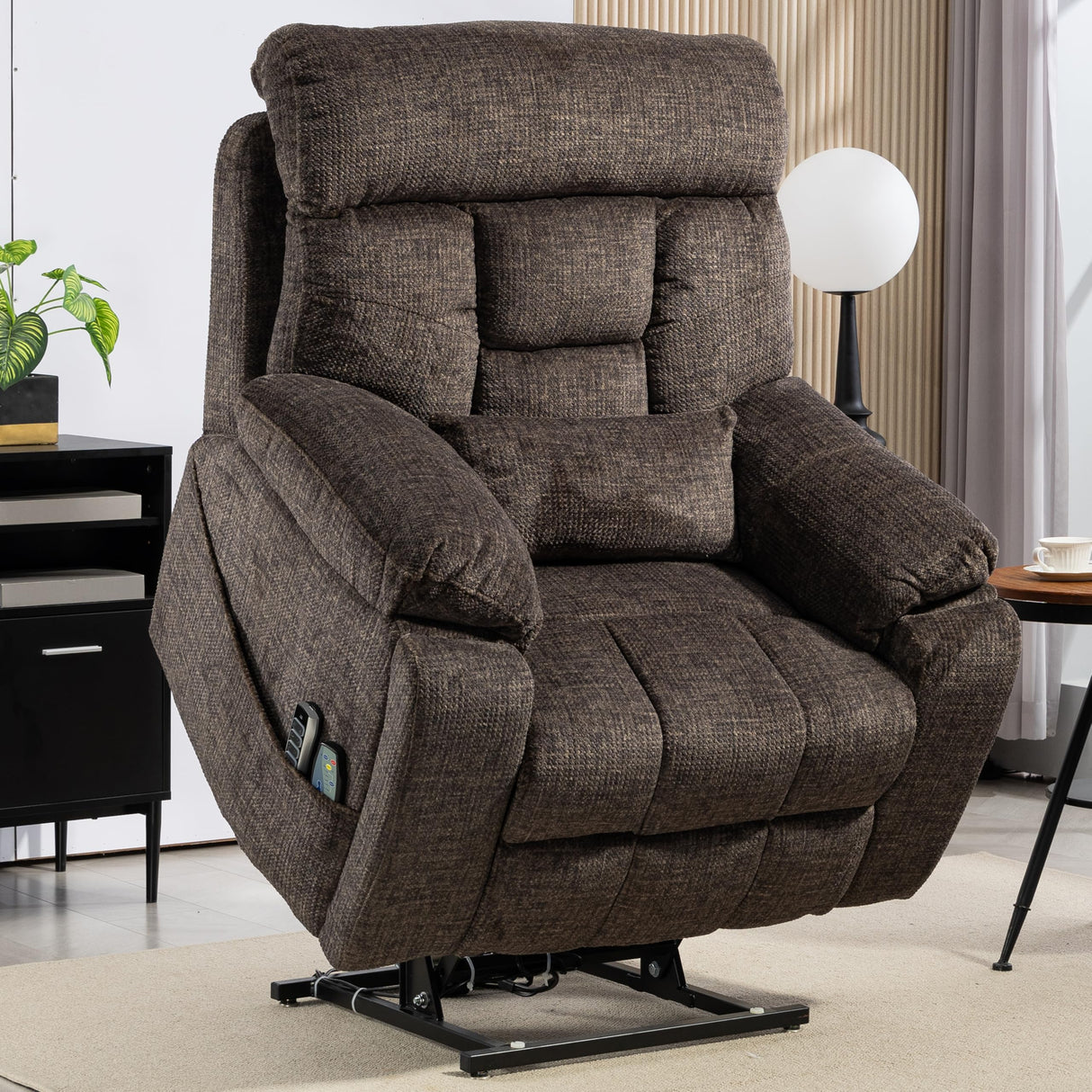 JIKFRIMA 4 OKIN Motor Power Lift Recliner Chair for Elderly Adults Extra Large Lay Flat Recliners with Massage Heat, Adjustable Head-Back-Lumbar-Leg-Support, Extended Footrest, 2 Cup Holders JIKFRIMA