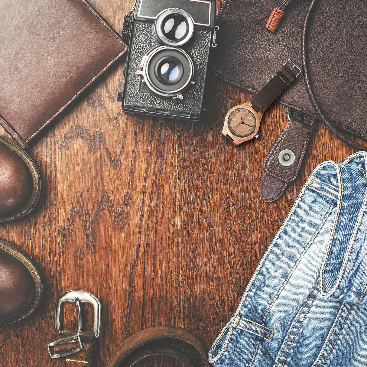 CUCOL Mens Wooden Watches Brown Cowhide Leather Strap Casual Watch for Groomsmen Gift with Box CUCOL