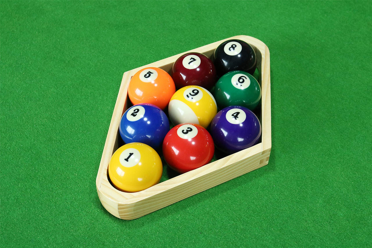 Billiard Balls Set, Pool Table Triangle Ball Rack and 9-Ball Diamond Rack (Wood), 5 Cue Chalks and 2 Table Spot Stickers - Pool Table Accessories BETTERLINE