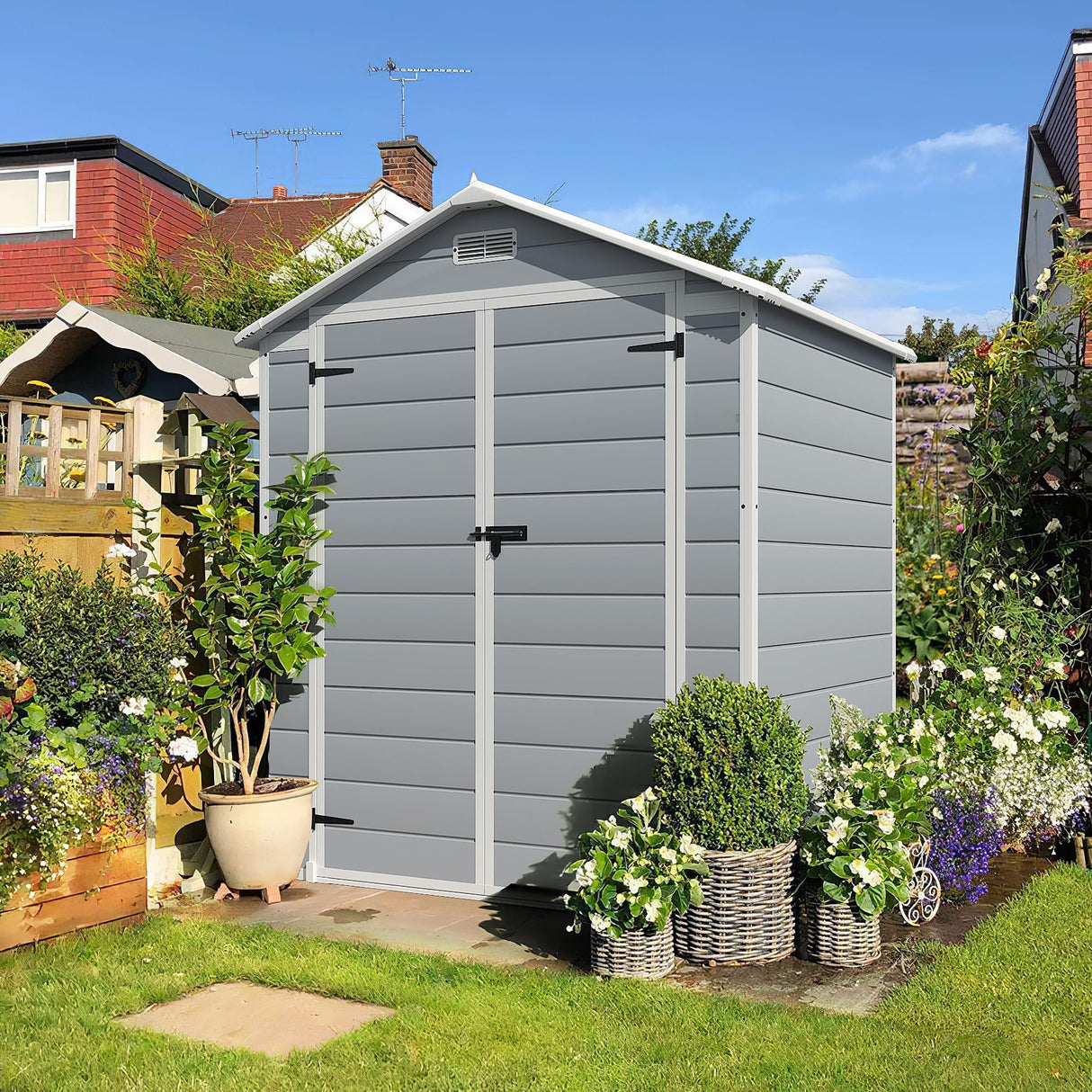 Homall Resin Outdoor Storage Shed, 6 X 4 FT Garden Tool Sheds & Outdoor Storage House with Single Lockable Door for Backyard Garden Patio Lawn Homall