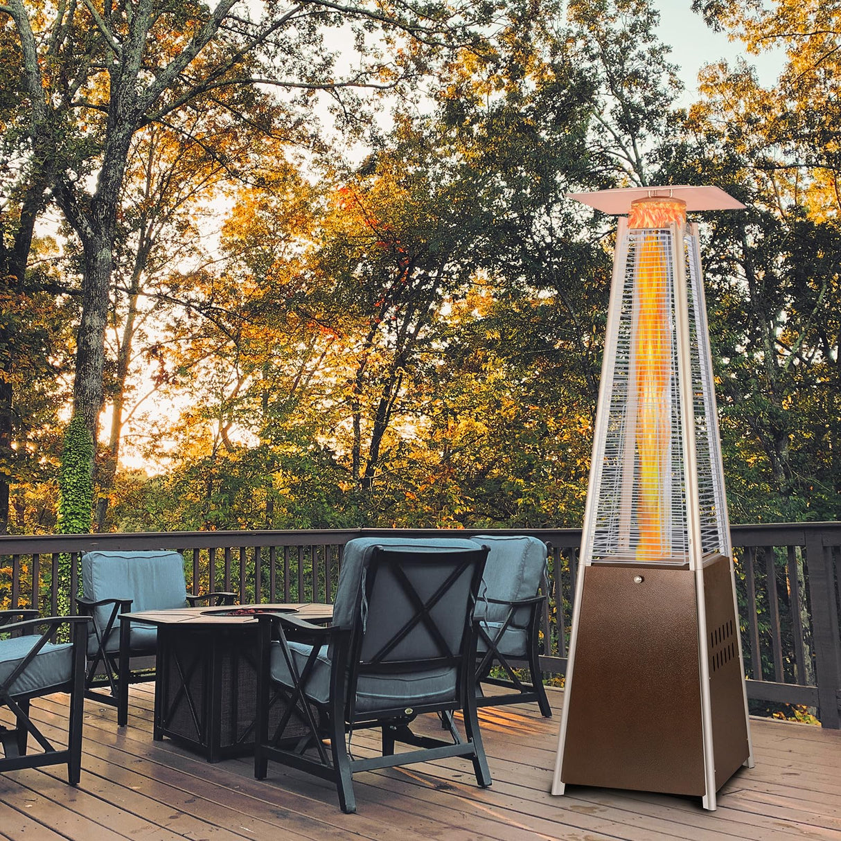 Hykolity Pyramid Patio Heater, 48000 BTU Glass Tube Propane Patio Heater with Wheels and Cover, Outdoor Propane Heaters for Patio, Backyard, Garden, Porch, and Pool, Bronze hykolity