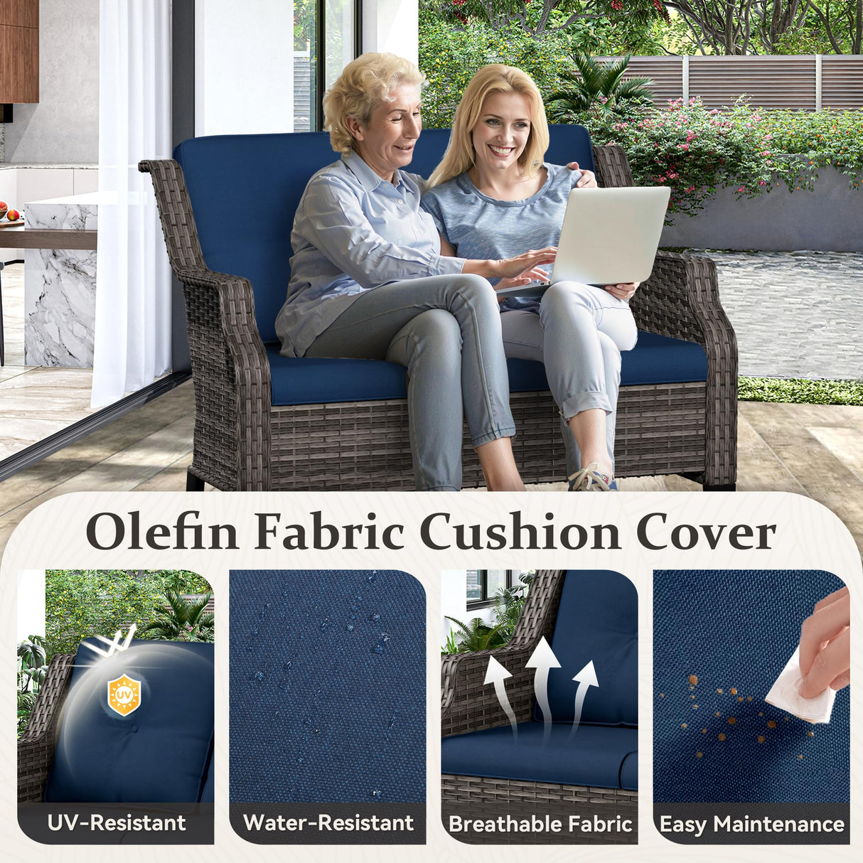 Audumas Outdoor Patio Loveseat, All-Weather 2-Seater Wicker Loveseat with Cushions, Outdoor Patio Love Seat Sofa for Garden, Balcony and Deck Audumas